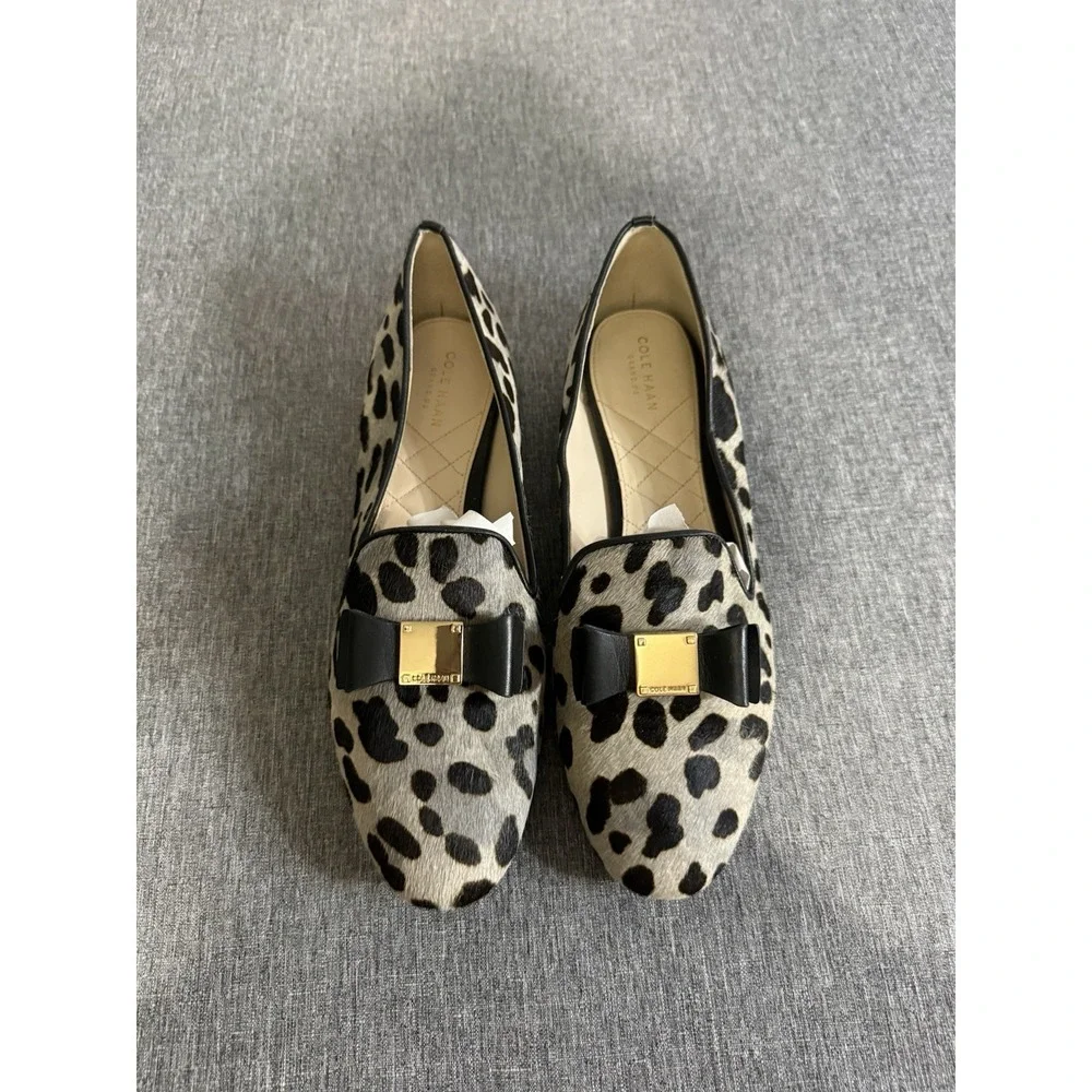 Cole Haan Tali Bow Flats Loafers leopard Calf Hair Womens size 10B